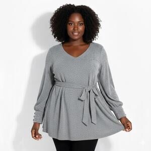 Lane Bryant Tie Waist Knit Sweater Womens 18/20 Gray Stretch Classic